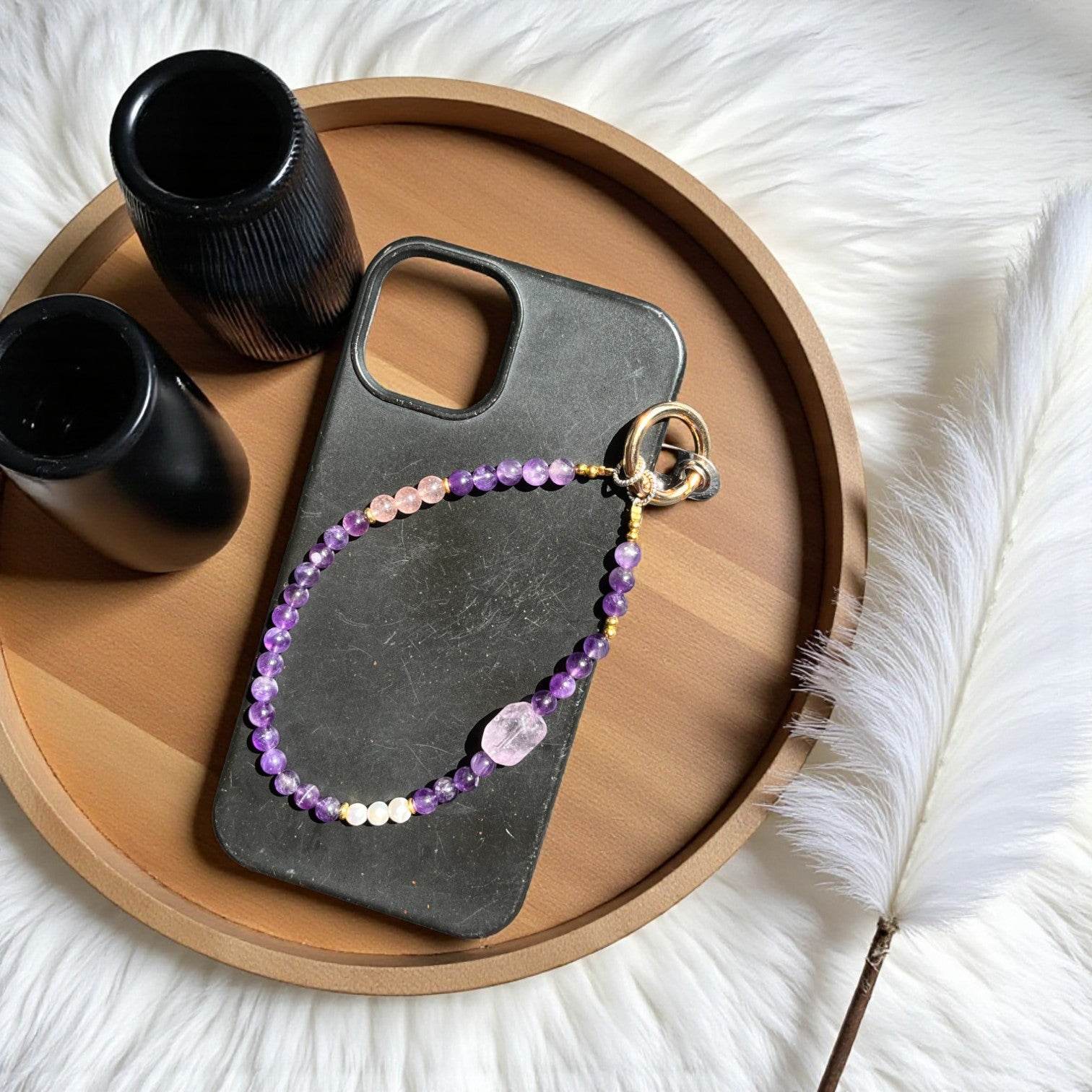 Améthyste Quartz Fraise - perle d'eau douce Amérine - BD PIERRES NATURELLES